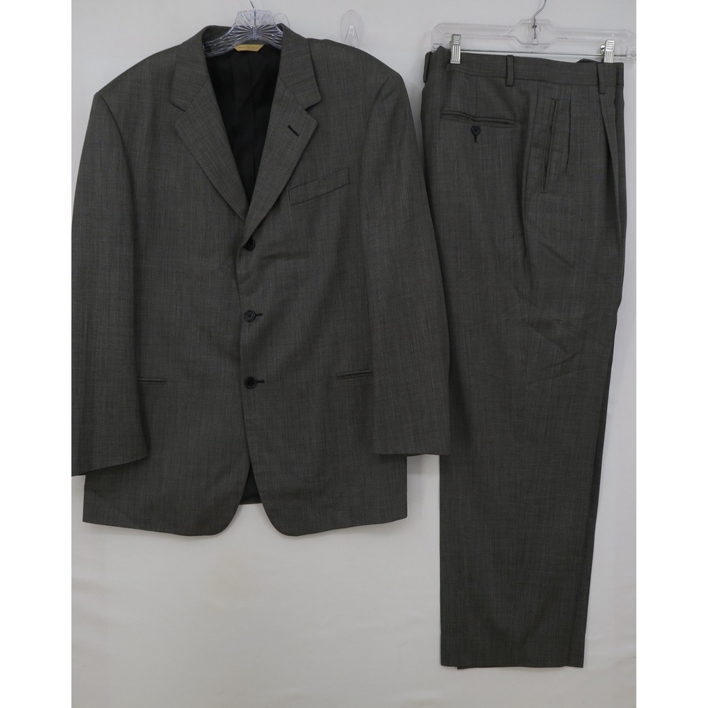 Donna Karan Signature Mens Gray 100%‎ Wool 3 Button Suit Made in Italy 44R 38W